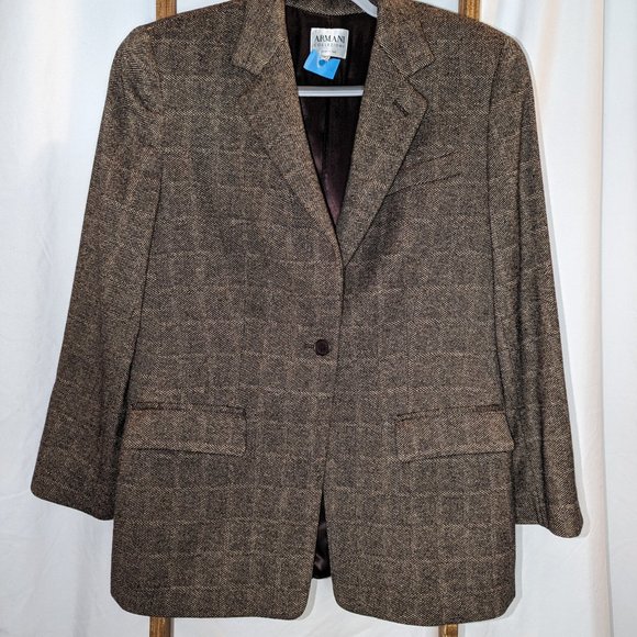 Armani Collezioni Cashmere Houndstooth Brown Women's Blazer - Picture 4 of 8